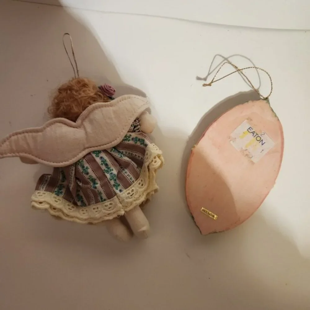 Vintage Angel Ornament Set Resin & Fabric Cherub‎ Wall Hanging Decor